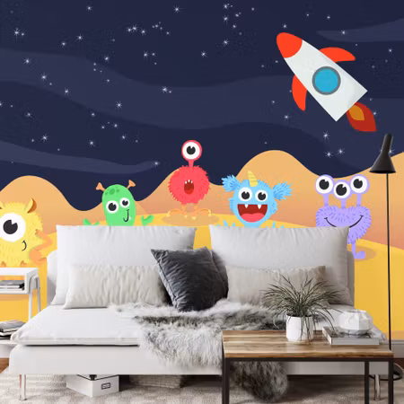 Fyrkantig fototapet - Monster Mayhem in Space
