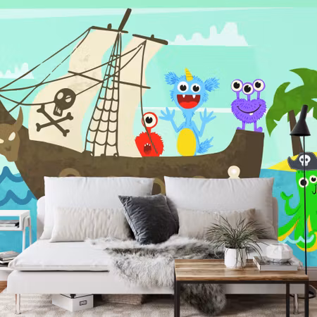 Fyrkantig fototapet - Monster Mayhem Pirates