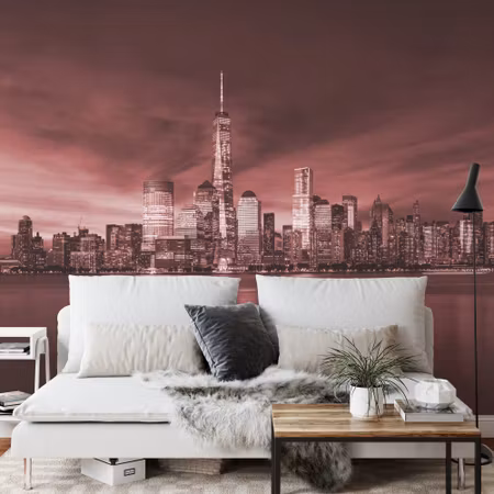 Fyrkantig fototapet - New York City Sunrise in Red