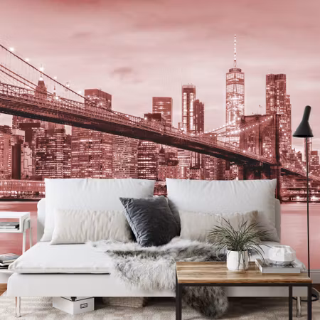 Fyrkantig fototapet - Brooklyn Bridge Nyc in Red