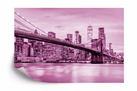 Fyrkantig fototapet - Brooklyn Bridge Nyc in Pink