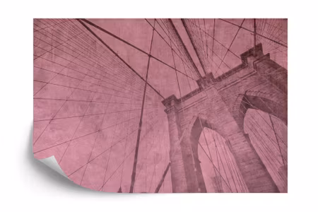 Fyrkantig fototapet - Brooklyn Bridge Grunge Pink