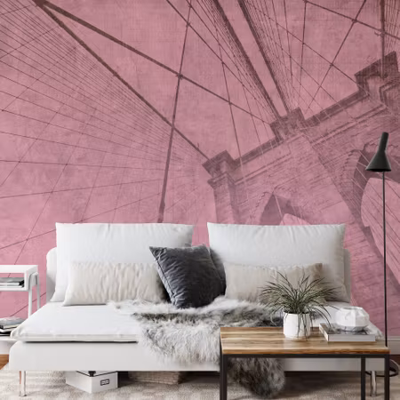Fyrkantig fototapet - Brooklyn Bridge Grunge Pink