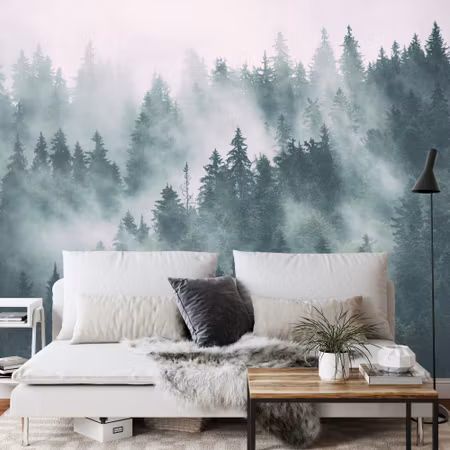 Fyrkantig fototapet - Forest in the Mist Iq1227a