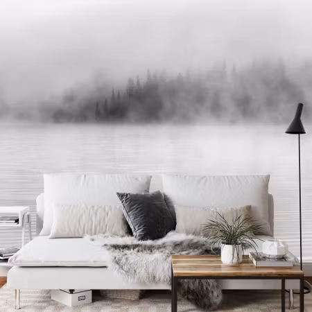 Fyrkantig fototapet - Mist on the Water in Black