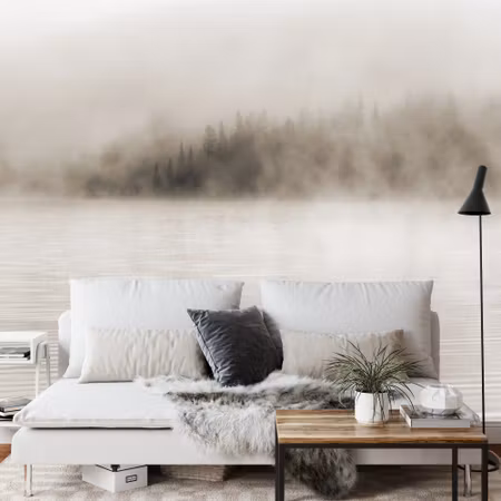 Fyrkantig fototapet - Mist on the Water in Sepia