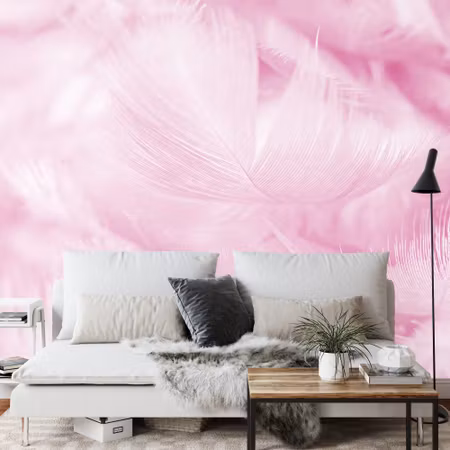 Fyrkantig fototapet - Feathers in Pink Iq1251e