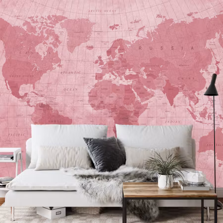 Fyrkantig fototapet - World Map Textured Red