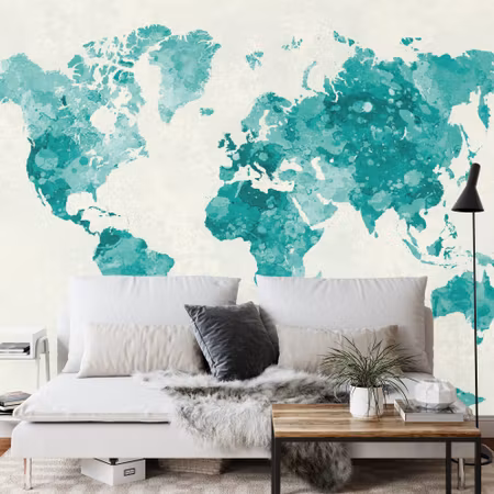 Fyrkantig fototapet - Watercolour World Map Green
