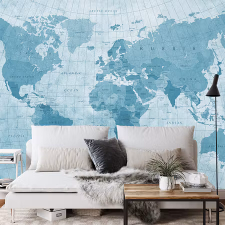 Fyrkantig fototapet - World Map Textured Blue