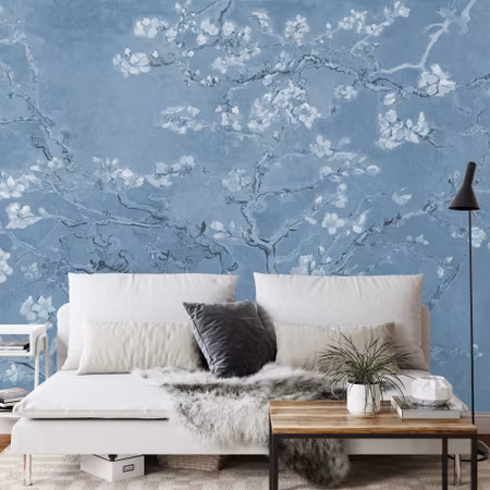 Fyrkantig fototapet - Van Gogh Blossoms in Blue