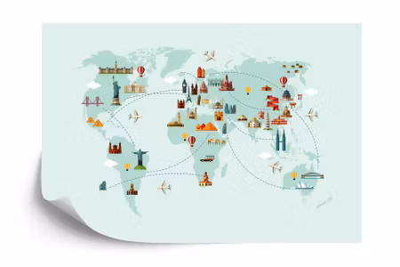 Fyrkantig fototapet - World Map Big Sights Iq1271