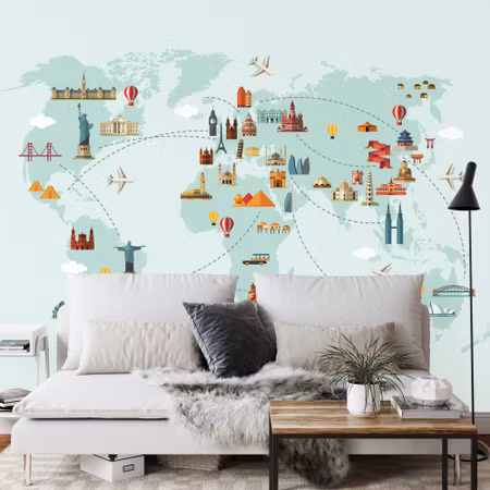 Fyrkantig fototapet - World Map Big Sights Iq1271