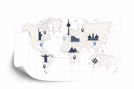 Fyrkantig fototapet - Round the World Map Iq1276