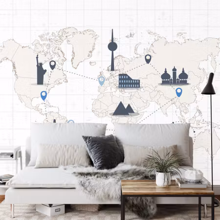 Fyrkantig fototapet - Round the World Map Iq1276