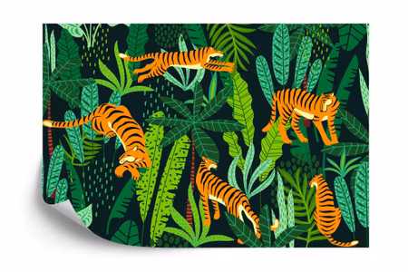 Fyrkantig fototapet - Retro Jungle Tigers Iq1359