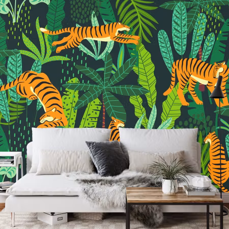 Fyrkantig fototapet - Retro Jungle Tigers Iq1359