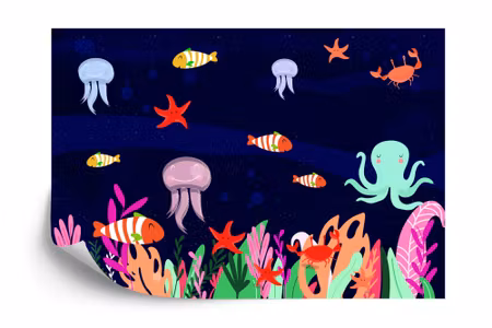 Fyrkantig fototapet - Friends under the Waves Deep