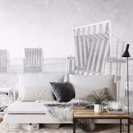 Fyrkantig fototapet - Ostsee Strandkörbe Black