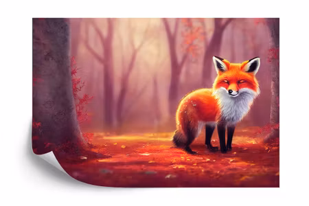 Fyrkantig fototapet - Woodland Fox in Autumn