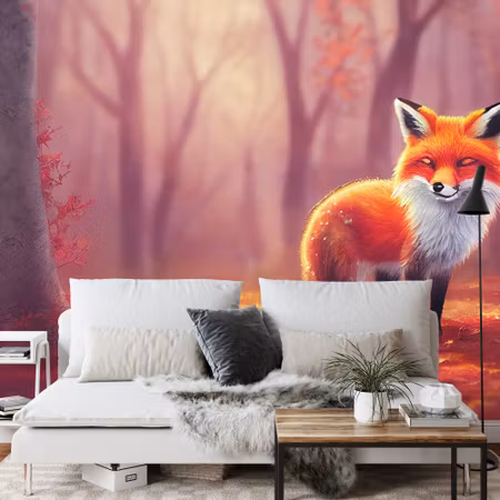 Fyrkantig fototapet - Woodland Fox in Autumn