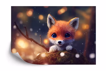Fyrkantig fototapet - Red Fox Cub in the Snow
