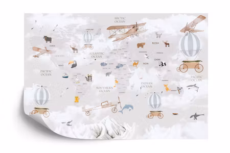 Fyrkantig fototapet - Animals World Map For Kids