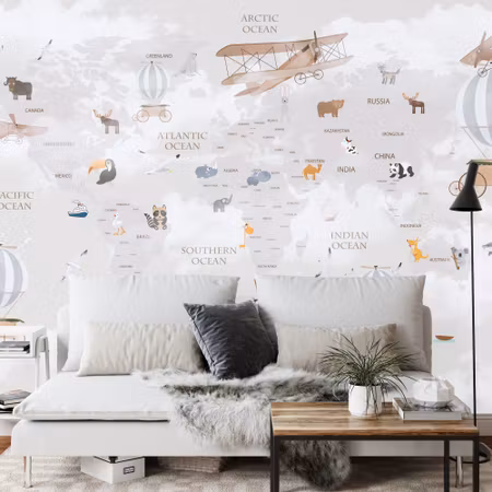 Fyrkantig fototapet - Animals World Map For Kids