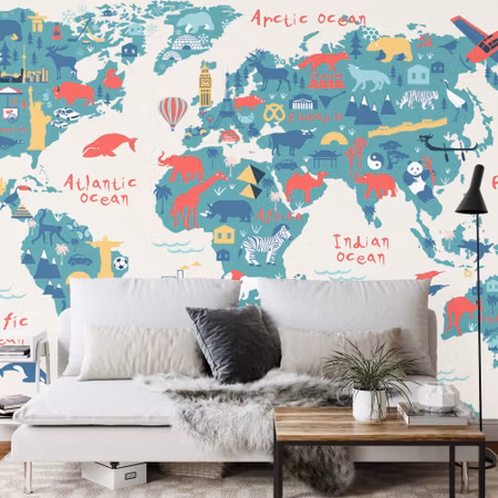 Fyrkantig fototapet - Map of the World Wallpaper