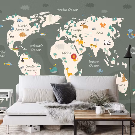 Fyrkantig fototapet - The World Map with Cartoon