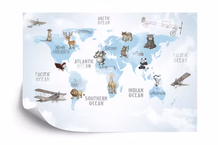 Fyrkantig fototapet - Animals World Map For Kids