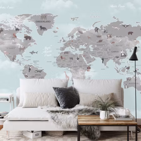 Fyrkantig fototapet - Animals World Map For Kids