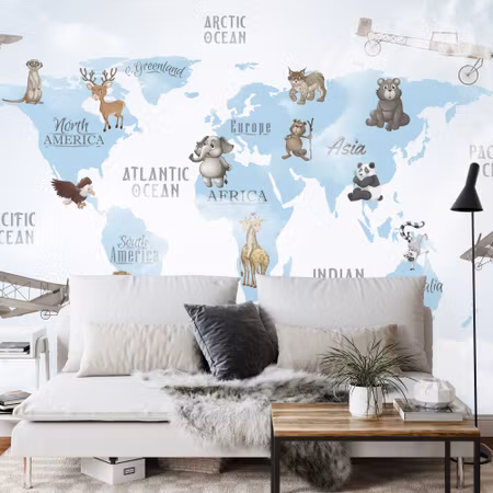 Fyrkantig fototapet - Animals World Map For Kids