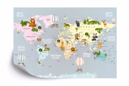 Fyrkantig fototapet - Animals World Map For Kids