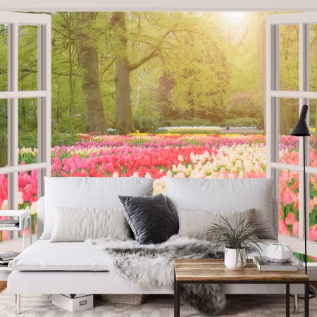 Fyrkantig fototapet - Window with Beautiful Spring