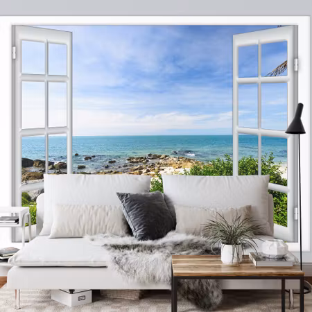 Fyrkantig fototapet - Sea View Open Window