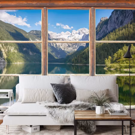 Fyrkantig fototapet - Fensterblick Gosausee