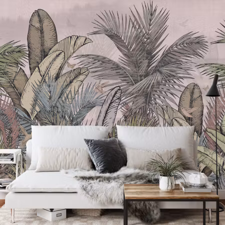 Fyrkantig fototapet - Pattern Wallpaper Jungle