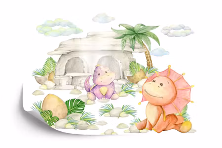 Fyrkantig fototapet - Fun of Little Dinosaurs