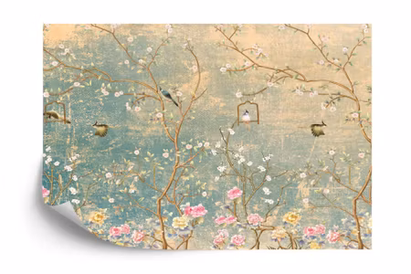 Fyrkantig fototapet - Vintage Flowers and Birds on
