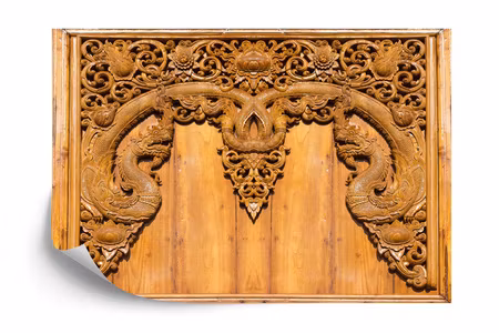 Fyrkantig fototapet - Naga Teak Wood Carving