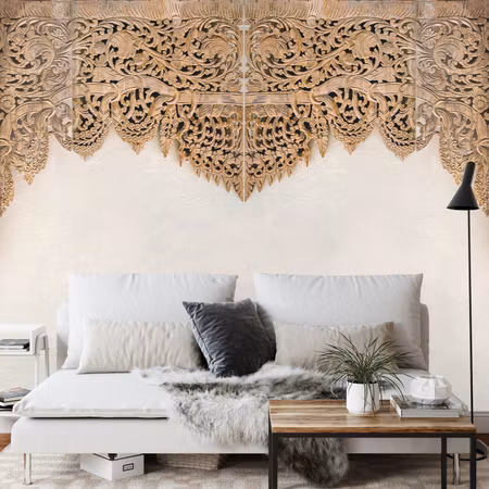 Fyrkantig fototapet - Wooden Far Eastern Ornaments