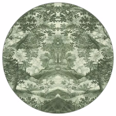 Rund fototapet - Into the forest in green