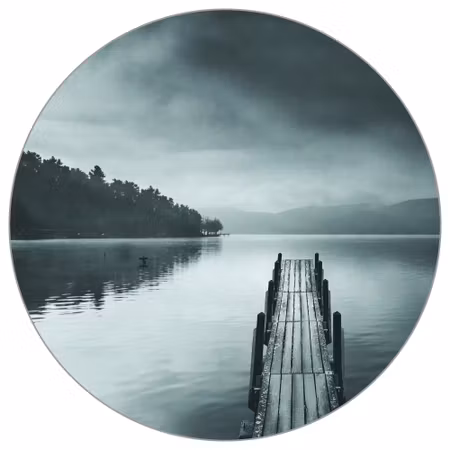 Rund fototapet - Lake view with pier II by George