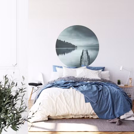 Rund fototapet - Lake view with pier II by George