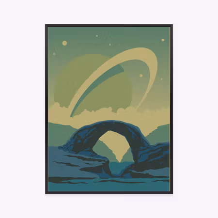 Poster med ram - Cosmic landscape in retro style