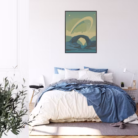 Poster med ram - Cosmic landscape in retro style
