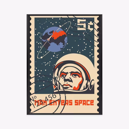Poster med ram - Classic stamp with astronaut and