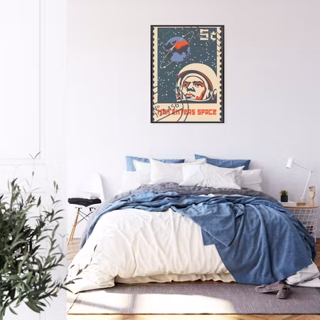 Poster med ram - Classic stamp with astronaut and