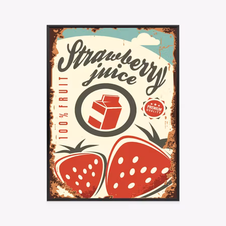 Poster med ram - Strawberry juice in vintage style